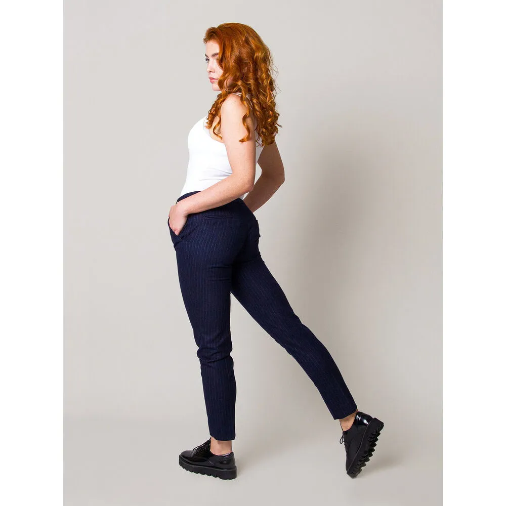 Abendhose für Damen dunkelblau mit Weiss Streifen 13211