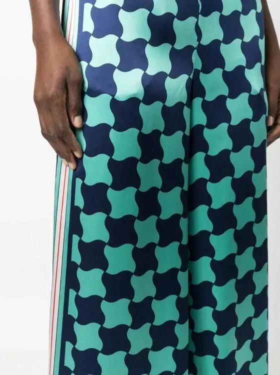   Casablanca  Graphic-Print Silk Trousers Blue