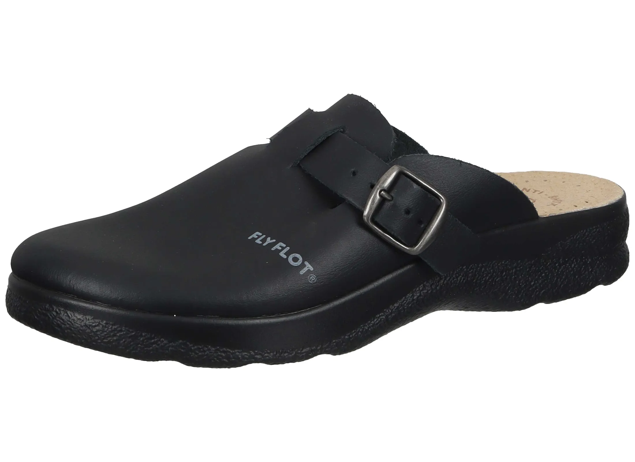 Fly Flot Damen Leder Clog Pantoffel Hausschuh Keilabsatz Fersenriemen