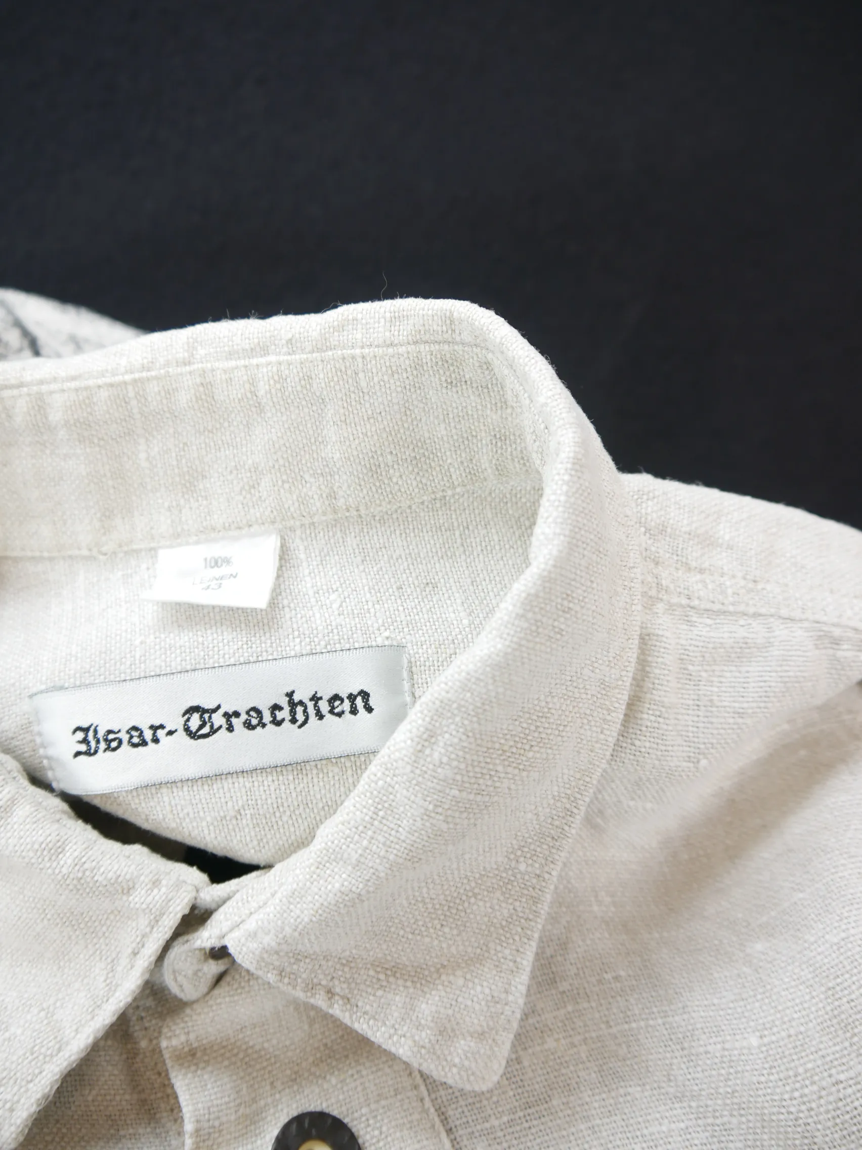 Gr.XL Trachtenhemd Isar Trachten beige Leinen mit Aufdruck fesches Hemd TH2393