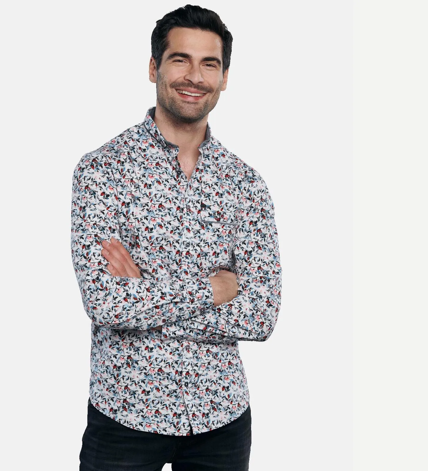 Herren engbers Langarm-Hemd mit All-Over-Print in Rot kaufen 31770