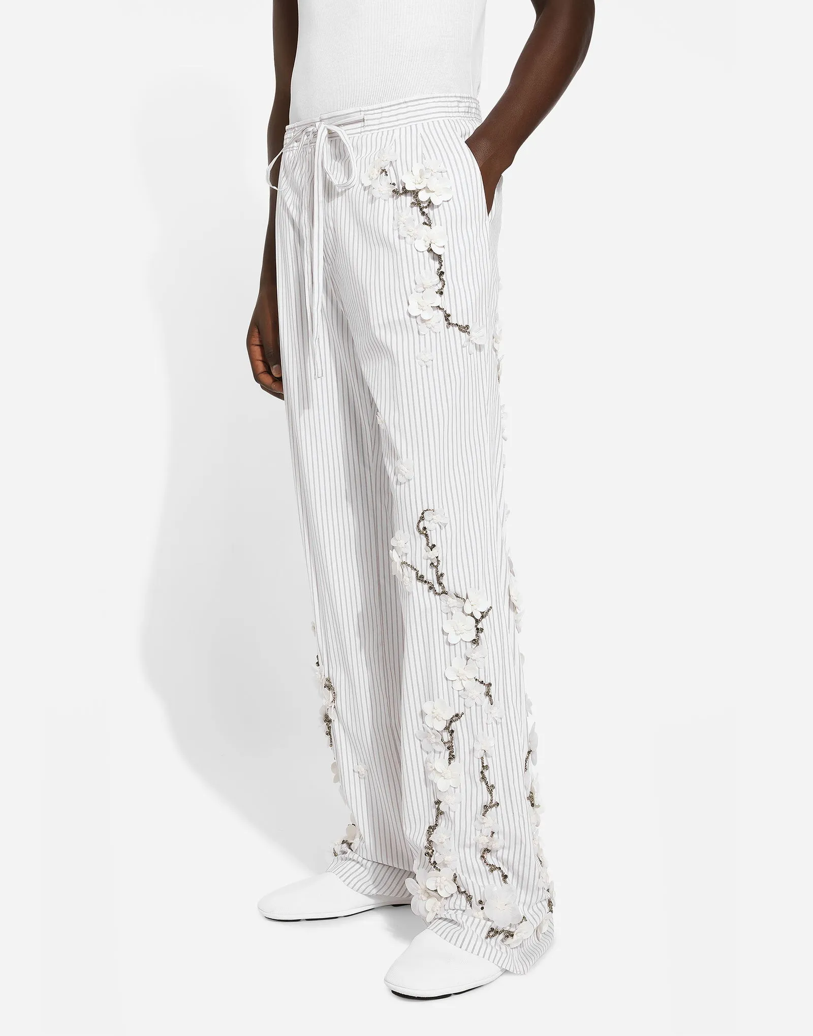 Hose Dolce & Gabbana Floral Embroidered Striped Pants GP08EZGH597S9000