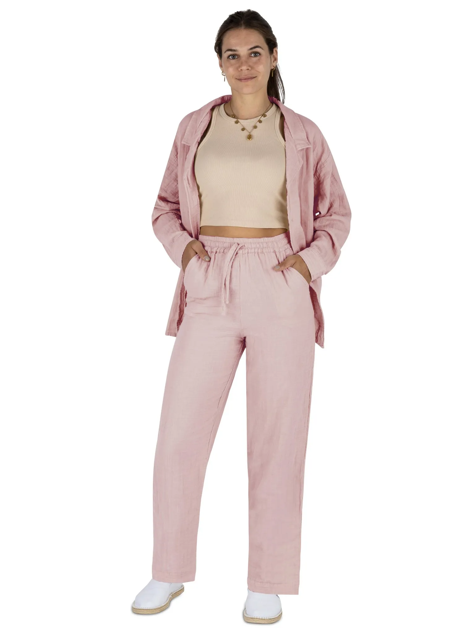 Musselin Hose extra lang „Chania“ Rosa