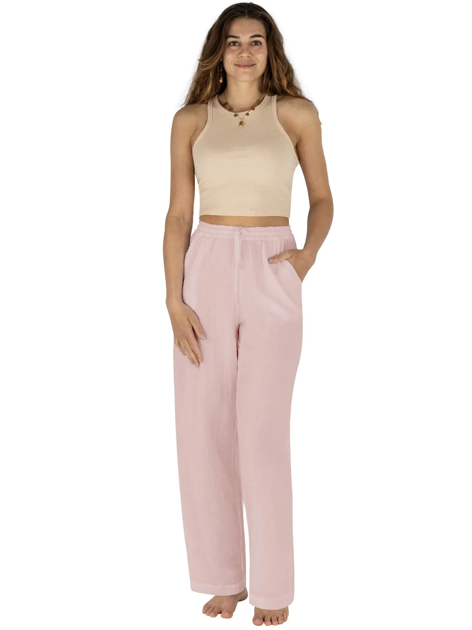 Musselin Hose extra lang „Chania“ Rosa