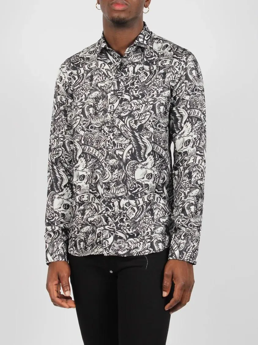  Philipp Plein  Silk Shirt Sugar Daddy Cut Ls Tattoo Shirt Grey  Hemden 