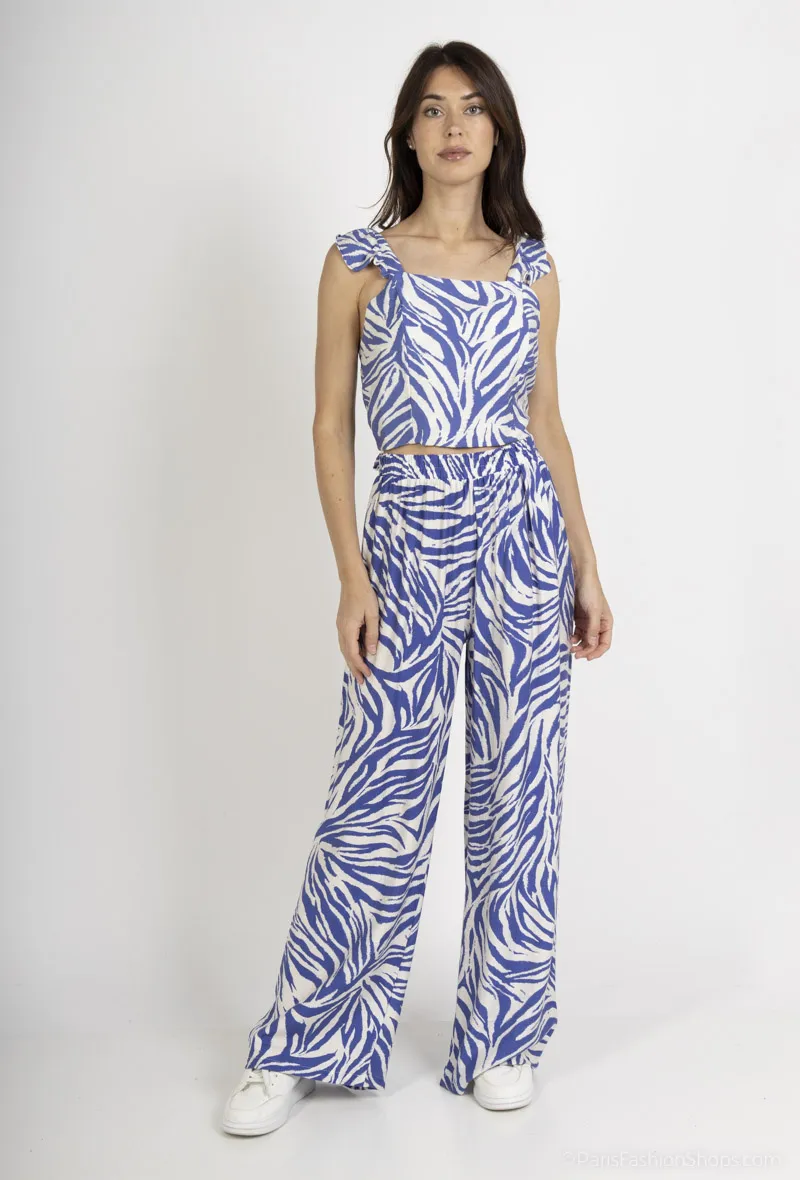 Set aus Hemd und Hose aus Satin mit Leoparden- und Streifenmuster