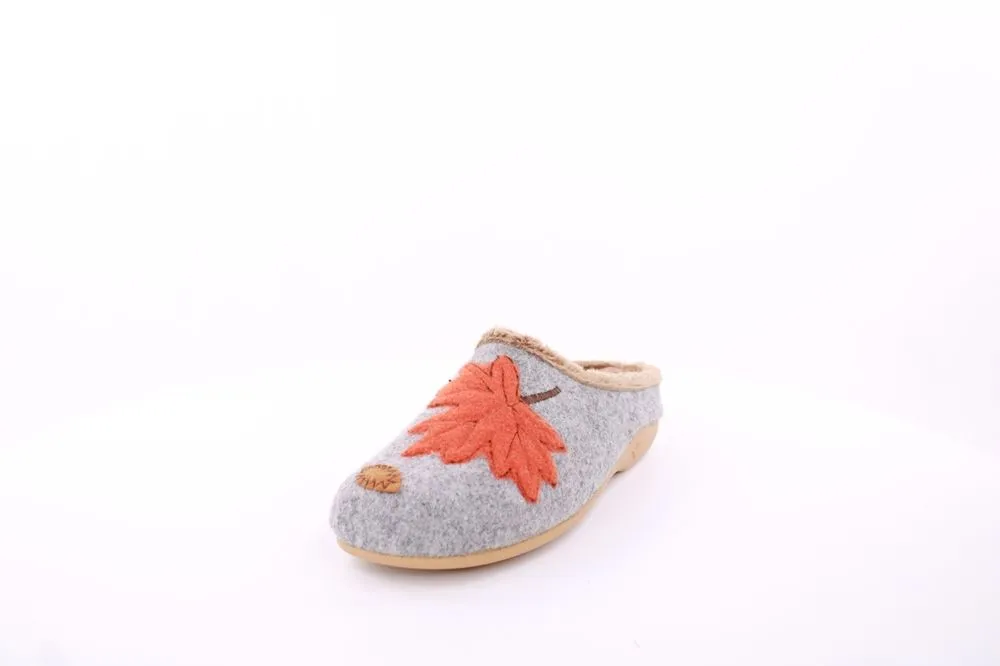 s`knöpfli Damen Hausschuh Pantolette Herbst- Motiv grau S23 Z29571