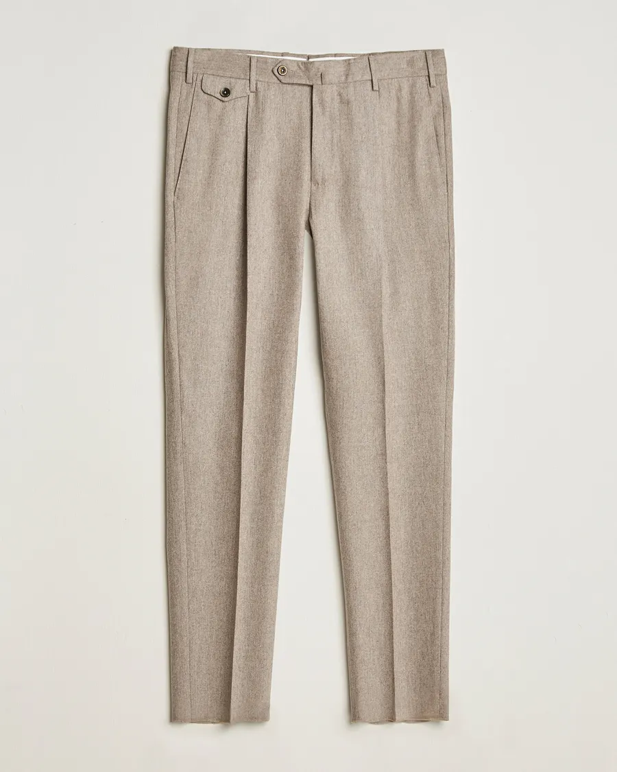 Slim Fit Pleated Wool/Cashmere Trousers Beige