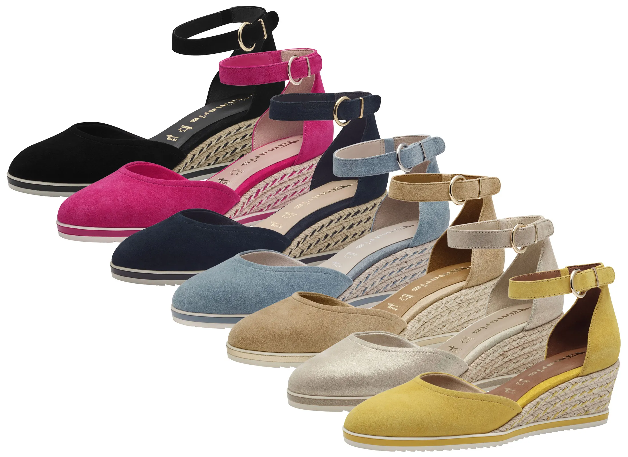 Tamaris Damen Leder Pumps Espadrille Keil Sandale Fesselriemen