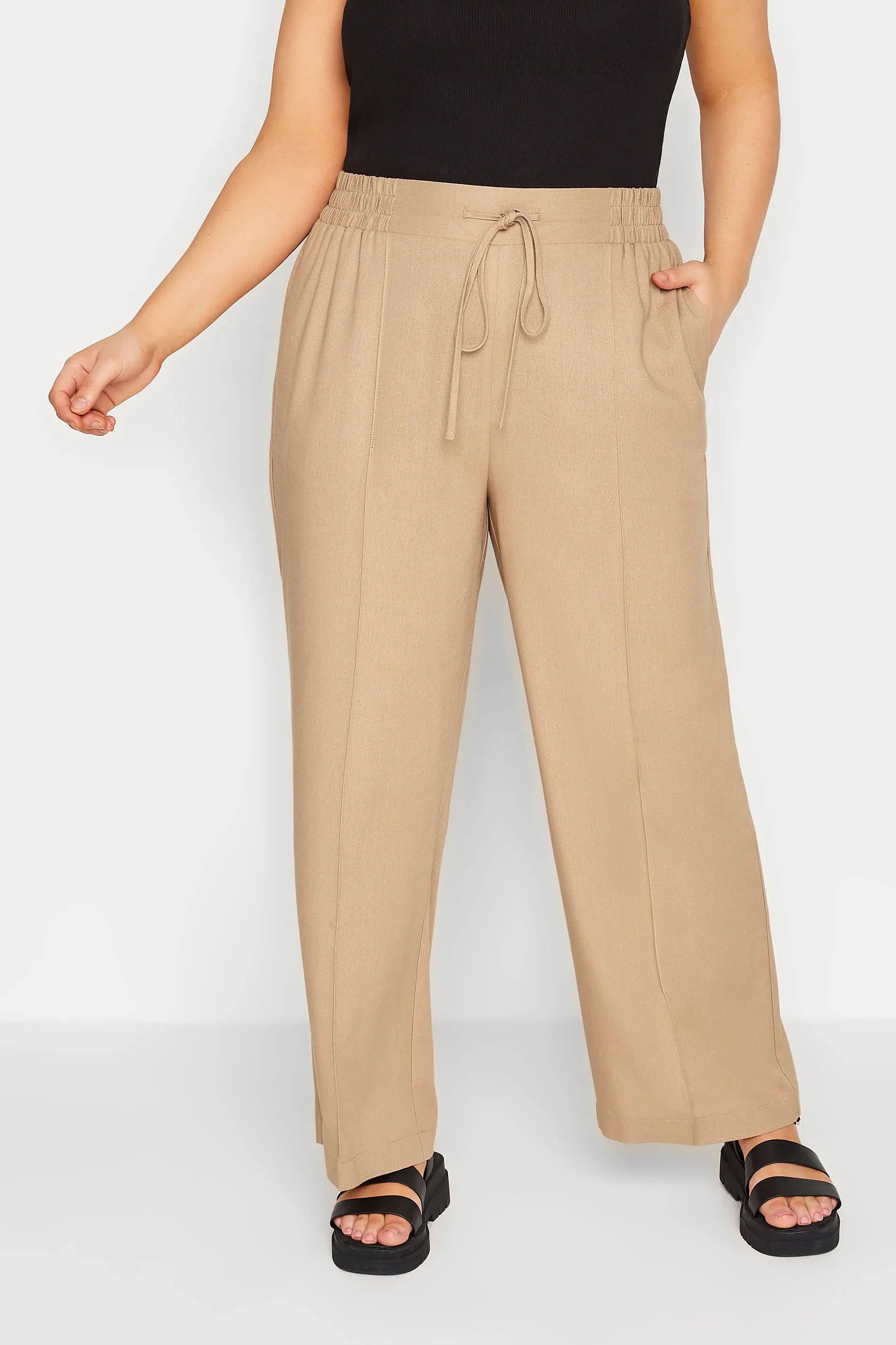 YOURS – Hose in Beigebraun aus Leinen mit weitem Bein